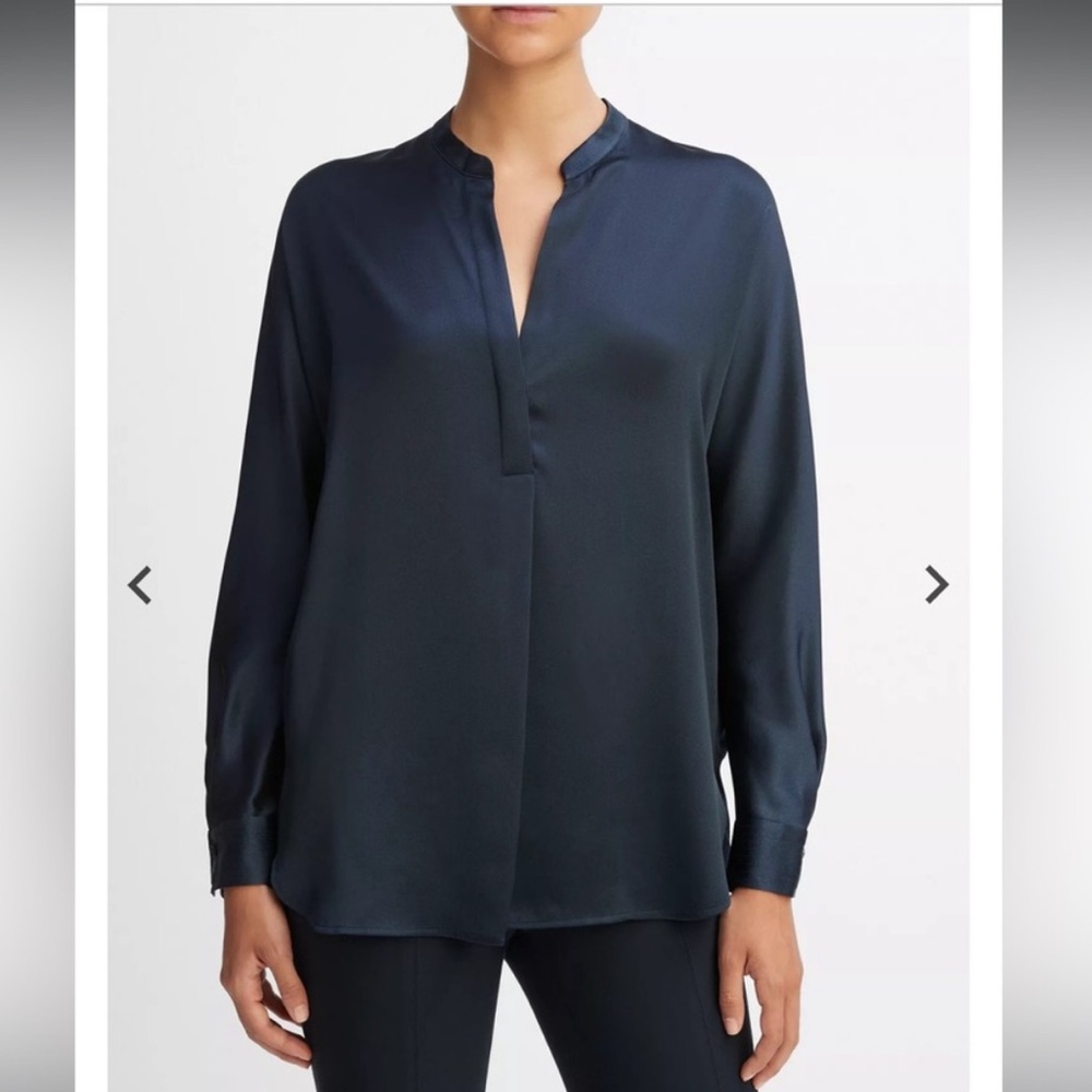 Vince Silk Satin Blouse Navy Minimalist Luxury Top
